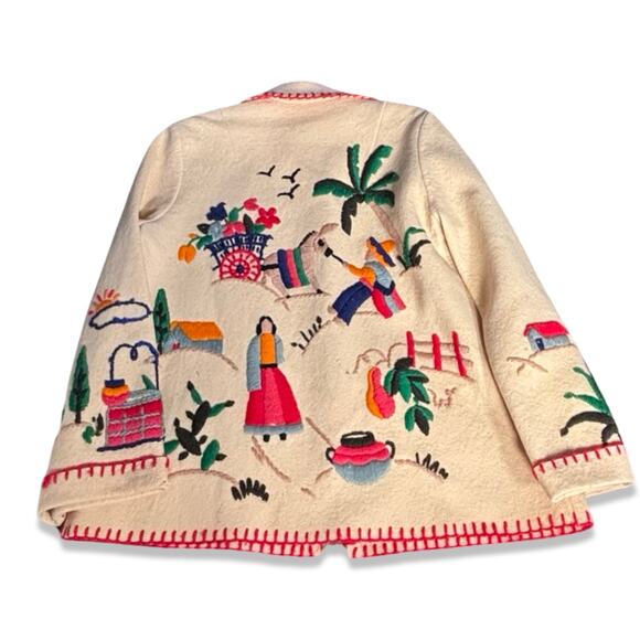 Vintage Hand Embroidered Folk Art Wool Tourist Jacket Mexican Scene Colorful - Picture 15 of 16